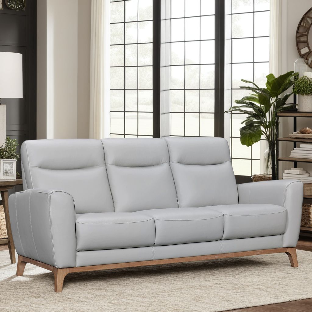 Image 4 Greyson 83 in. Wide Sofa in Dove Gray Leather Upholstery more views