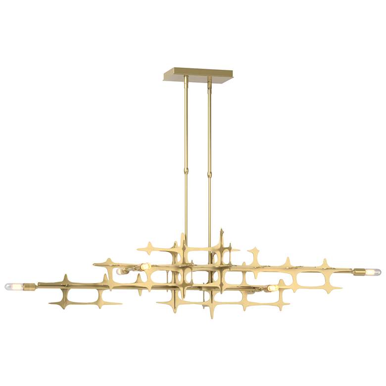 Image 1 Grid 53.6" Wide Modern Brass Pendant