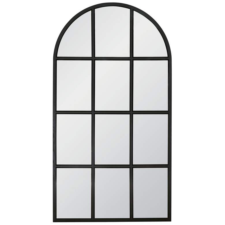 Image 1 Grid Arched Mirror, Matte Black Oak