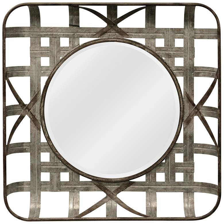 Image 1 Grid Silver Iron 36" Square Wall Mirror