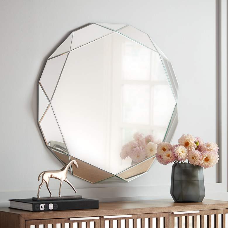 Griffin 33&quot; Round Geometric Angle Cut Wall Mirror