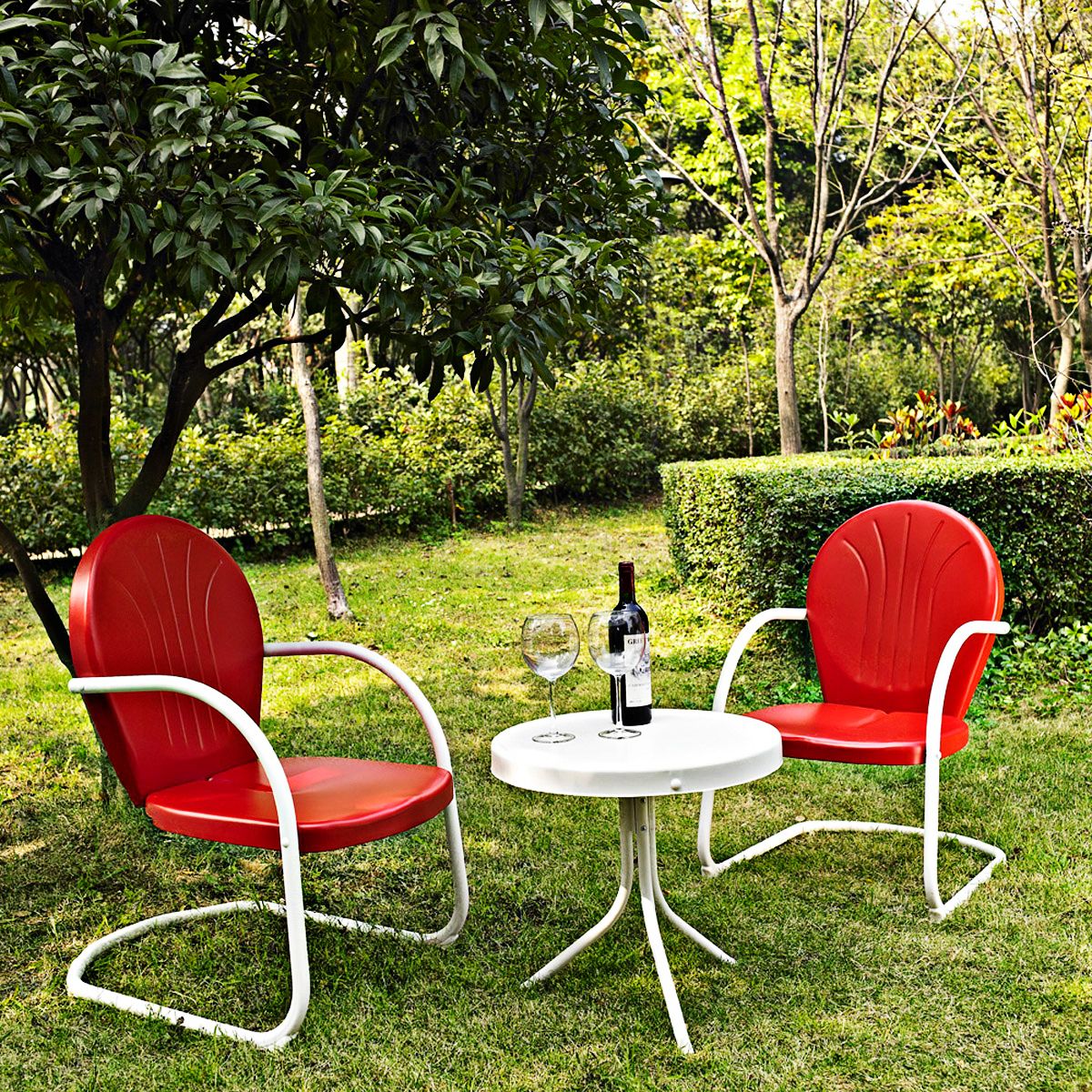 Red metal chairs hot sale