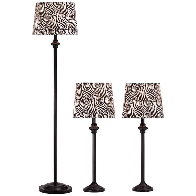 Image 1 Griffith Black Zebra Table Lamps and Floor Lamp Set of 3