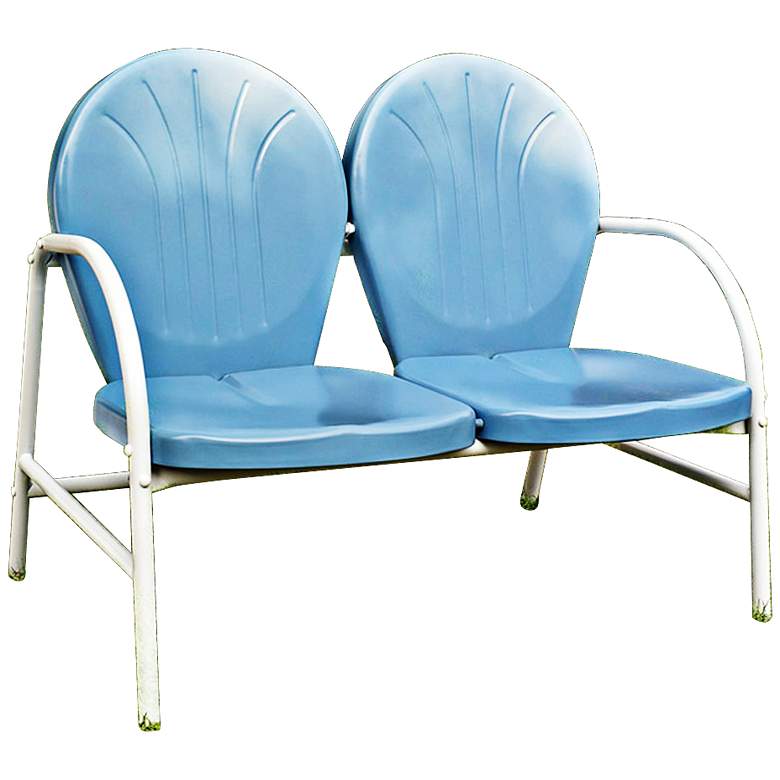 Image 2 Griffith Nostalgic Sky Blue Metal Outdoor Loveseat more views