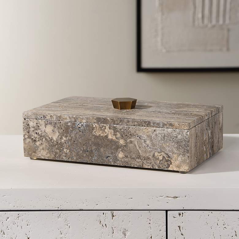 Image 1 Griseus 9.5" L x 2.75" H Travertine Bronze Box