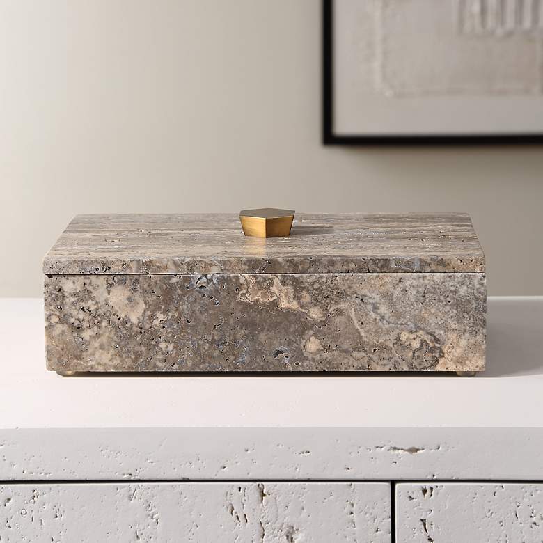 Image 3 Griseus 9.5" L x 2.75" H Travertine Bronze Box more views