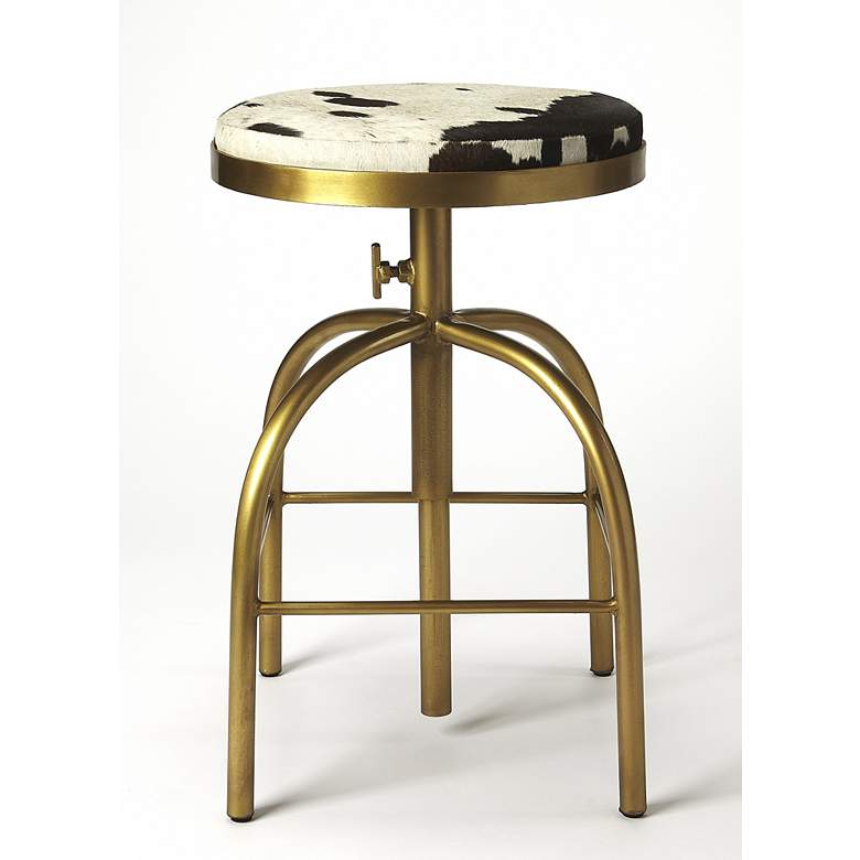 Image 2 Grogan Cow Leather and Gold Modern Adjustable Swivel Bar Stool more views