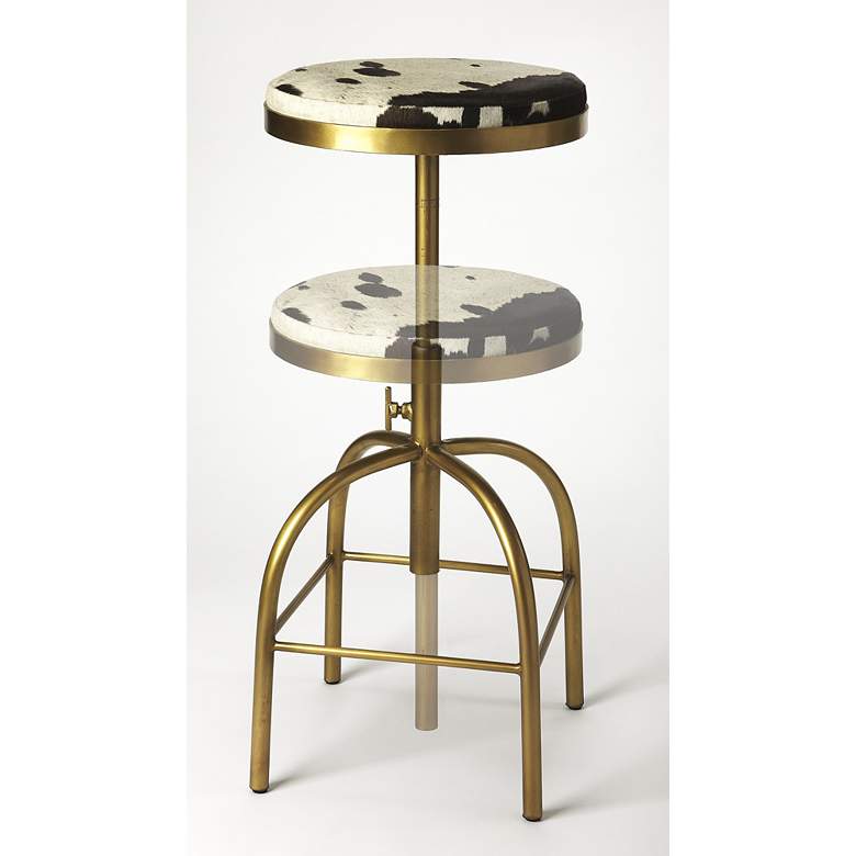 Image 3 Grogan Cow Leather and Gold Modern Adjustable Swivel Bar Stool more views