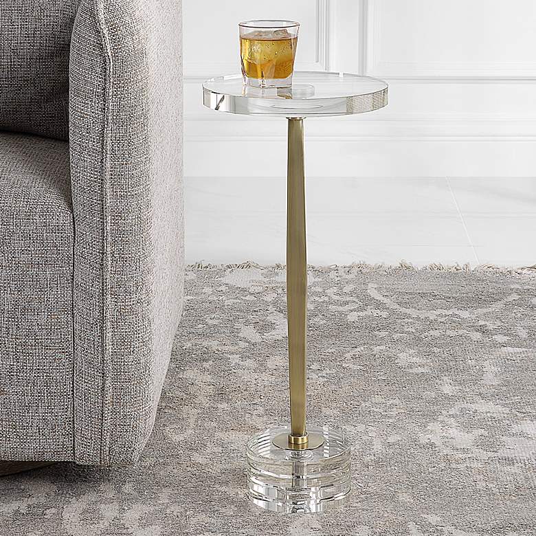 Image 1 Groove 10" Wide Brushed Gold Crystal Round Drink Table