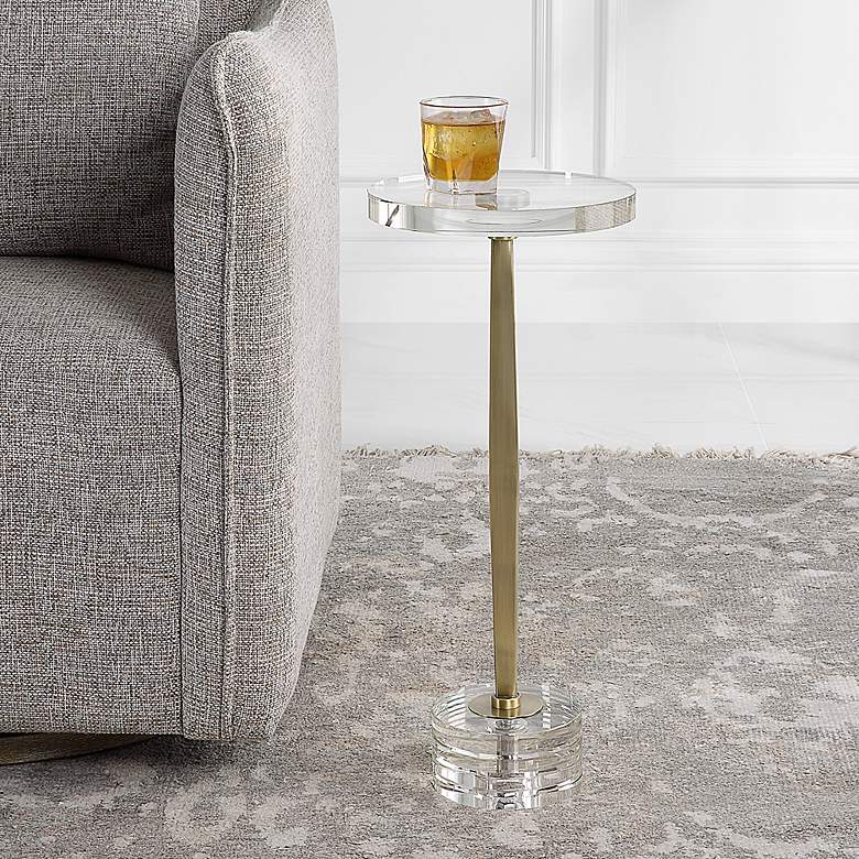 Image 1 Groove 10" Wide Brushed Gold Crystal Round Drink Table