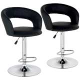 Groove Black Faux Leather Swivel Bar Stools Set of 2
