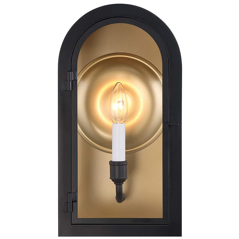 Image 1 Grotto 1-Light Outdoor Wall Lantern in Matte Black with Vintage Gold