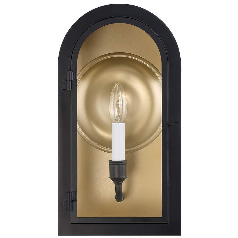Image 2 Grotto 1-Light Outdoor Wall Lantern in Matte Black with Vintage Gold more views