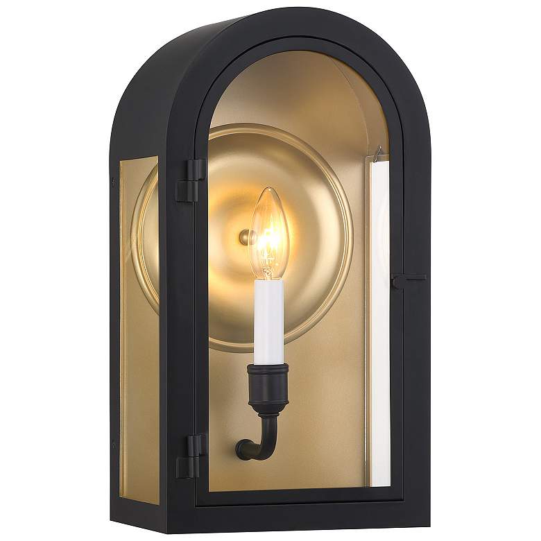 Image 3 Grotto 1-Light Outdoor Wall Lantern in Matte Black with Vintage Gold more views