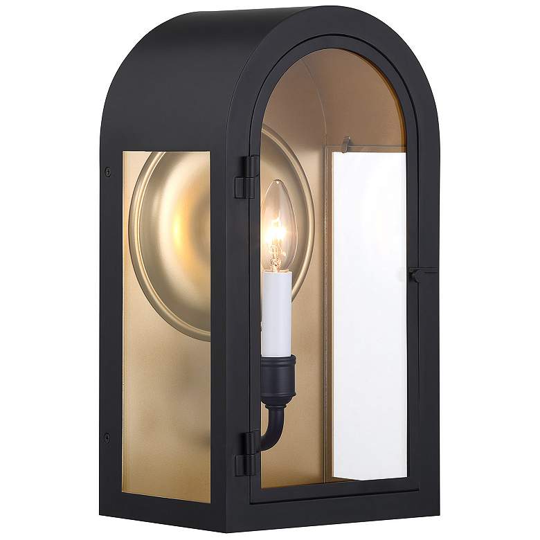 Image 4 Grotto 1-Light Outdoor Wall Lantern in Matte Black with Vintage Gold more views