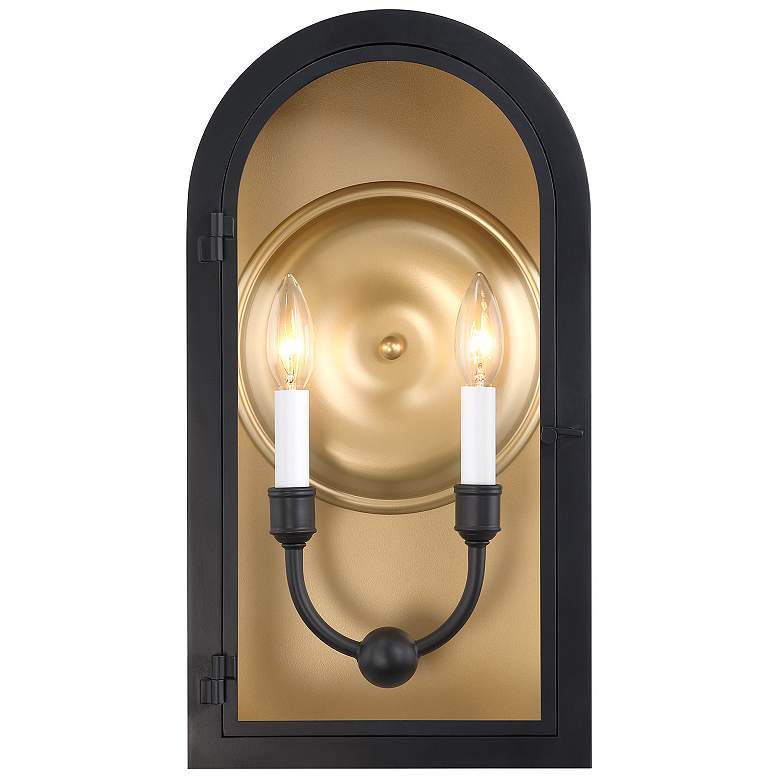 Image 1 Grotto 2-Light Outdoor Wall Lantern in Matte Black with Vintage Gold