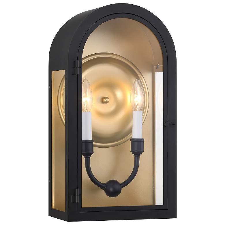 Image 3 Grotto 2-Light Outdoor Wall Lantern in Matte Black with Vintage Gold more views