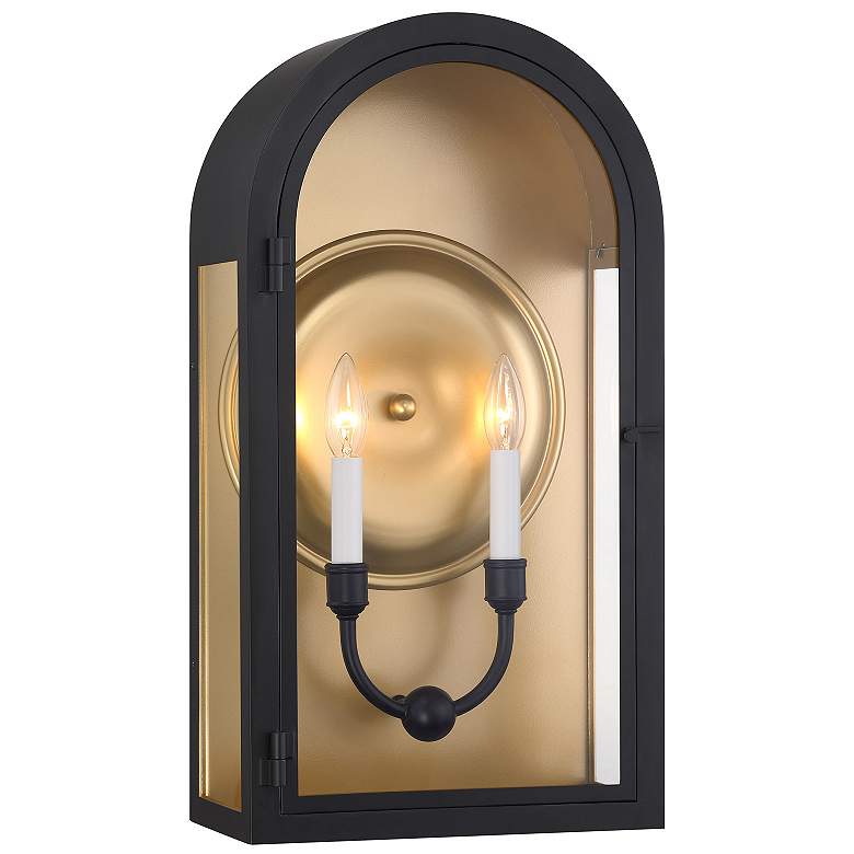 Image 3 Grotto 2-Light Outdoor Wall Lantern in Matte Black with Vintage Gold more views