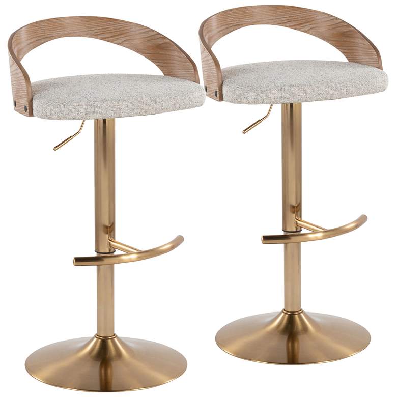 Image 2 Grotto Barstool Gold Metal Wood Oat Fabric by LumiSource Pair