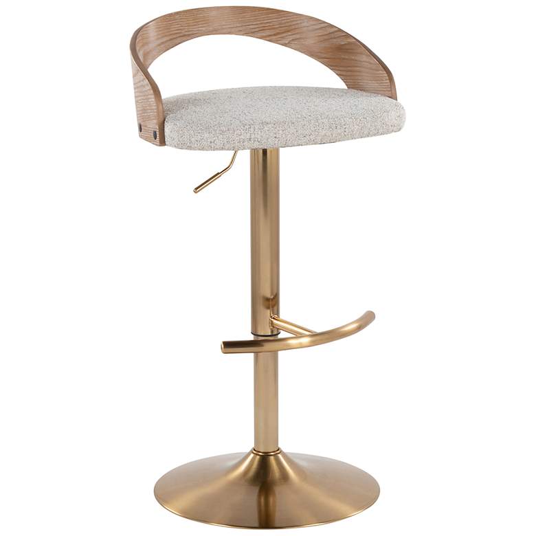 Image 3 Grotto Barstool Gold Metal Wood Oat Fabric by LumiSource Pair more views