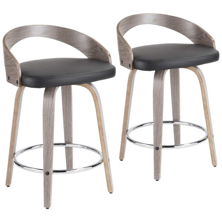 Image 1 Grotto Counter Stool in Grey Wood and Black PU by LumiSource Pair