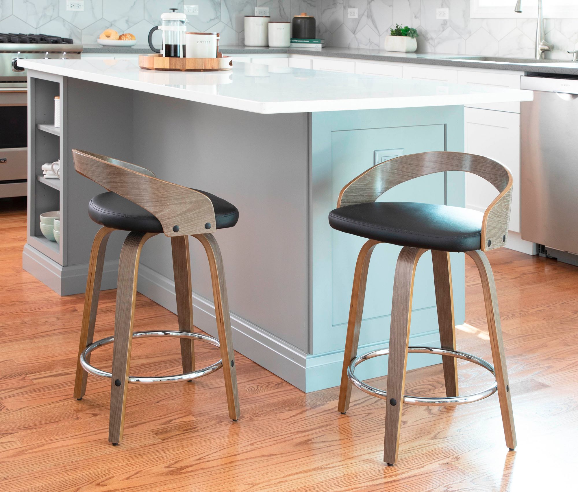 Grotto Counter Stool in Grey Wood and Black PU by LumiSource Pair