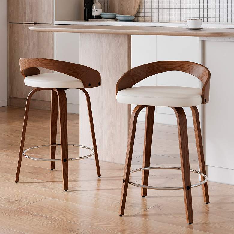 Image 1 Grotto Counter Stool in Walnut with Cream Faux Leather by LumiSource Pair
