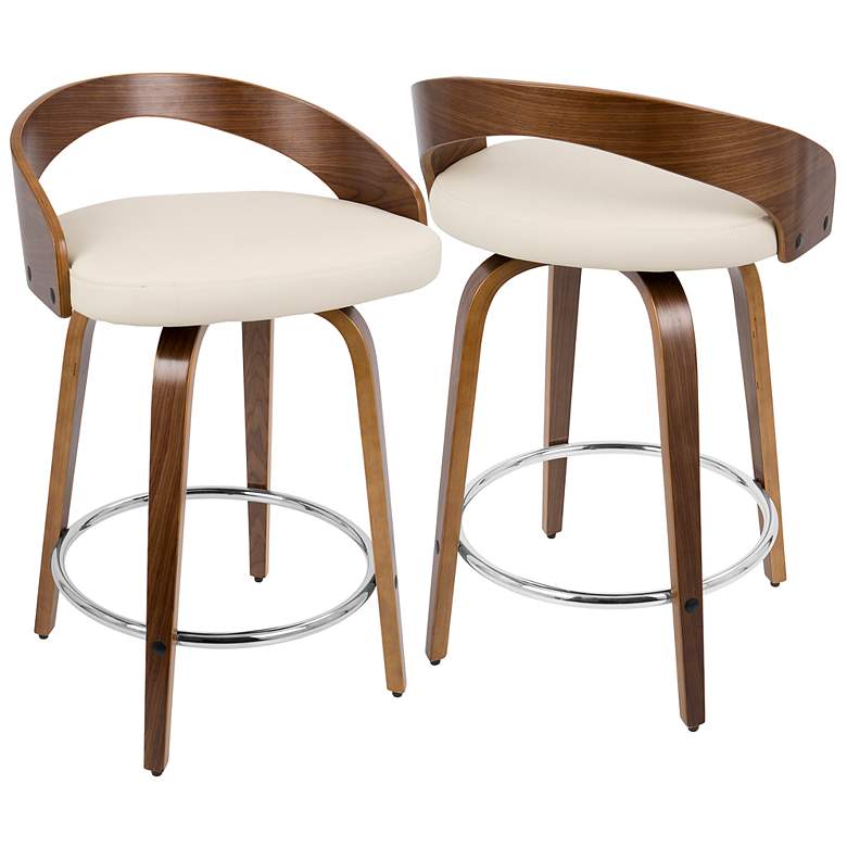 Image 3 Grotto Counter Stool in Walnut with Cream Faux Leather by LumiSource Pair more views