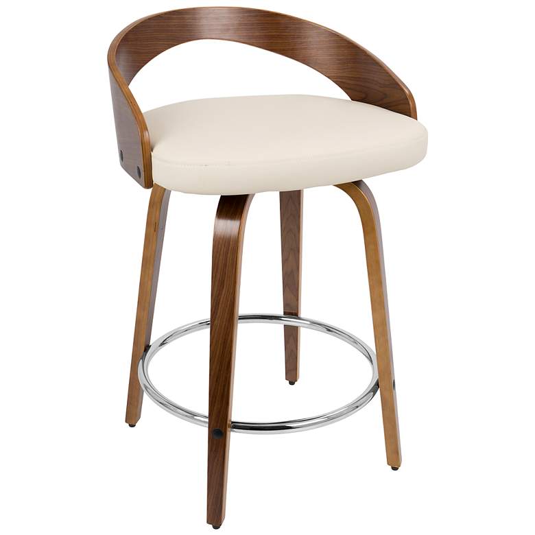 Image 4 Grotto Counter Stool in Walnut with Cream Faux Leather by LumiSource Pair more views