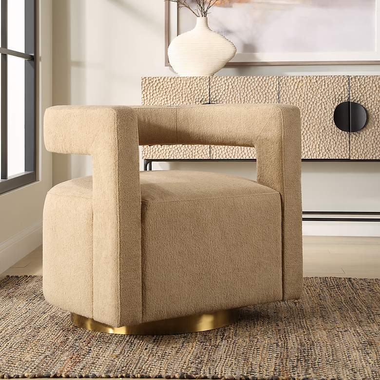 Image 1 Grounded 28" Wide Boucle Swivel Chair