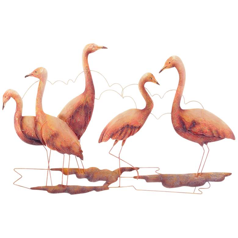 Image 2 Group Of Five Flamingos 22 inch Wide Capiz Shell Wall Decor