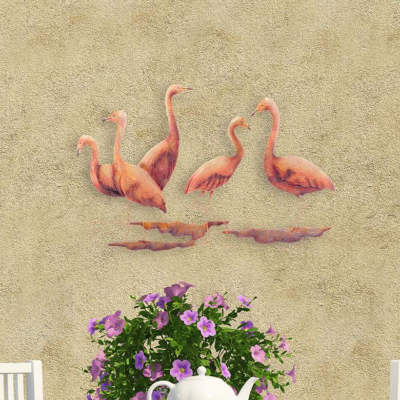 Image 1 Group Of Five Flamingos 22 inch Wide Capiz Shell Wall Decor