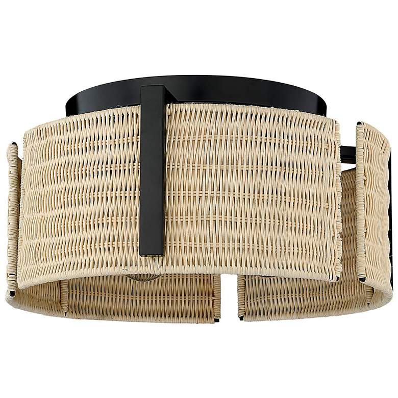 Image 3 Grove 14"W Matte Black Natural 3-Light Wicker Ceiling Light