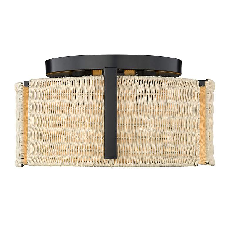 Image 4 Grove 14"W Matte Black Natural 3-Light Wicker Ceiling Light more views