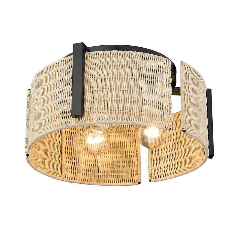 Image 5 Grove 14"W Matte Black Natural 3-Light Wicker Ceiling Light more views
