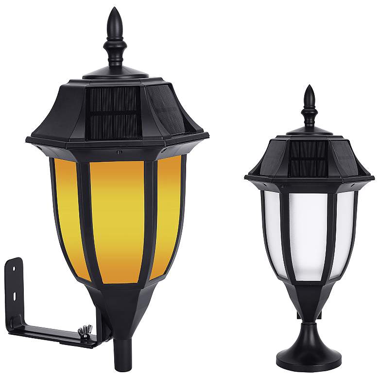 Image 2 Grove 15" High Black Amber/White LED Solar Wall Light