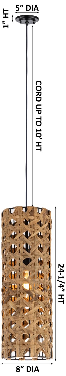 Image 2 Grove 8" Wide Matte Black Cord Hung Pendant with Natural Shade more views