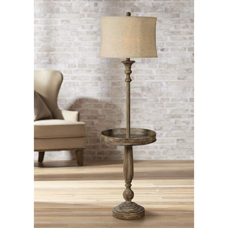 Image 1 Grover Weathered Wash Finish Tray Table Floor Lamp