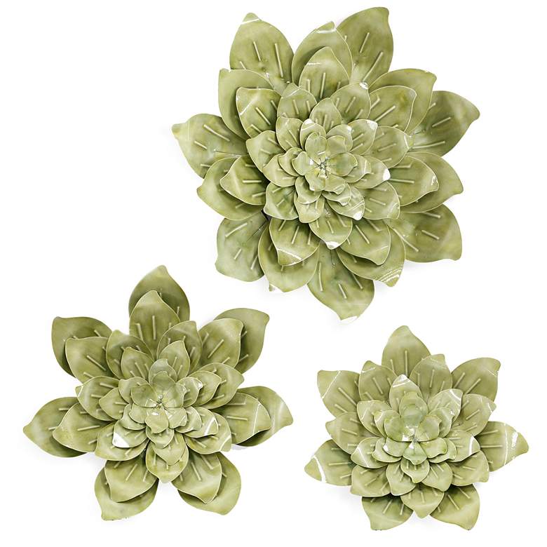 Image 1 Growing In Green - Metal Sculpture Wall Art - Green Finish - Set of 3