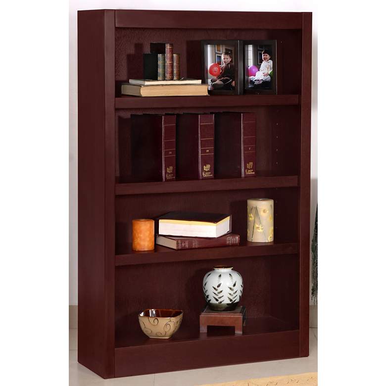 Image 2 Grundy 48 inch High Cherry Single-Wide 4-Shelf Bookcase more views