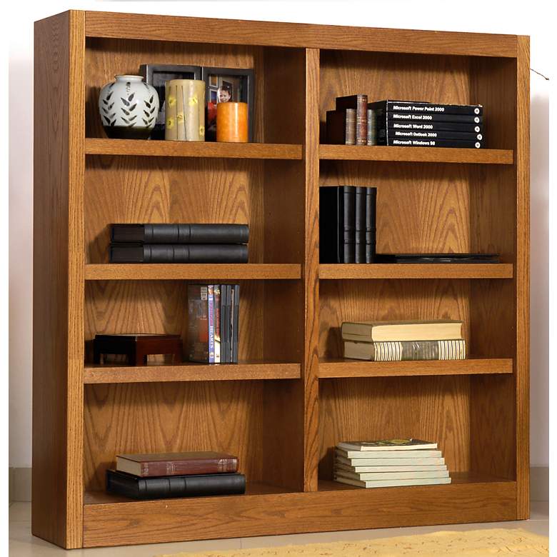 Image 2 Grundy 48 inch High Dry Oak Finish Double-Wide Bookcase more views