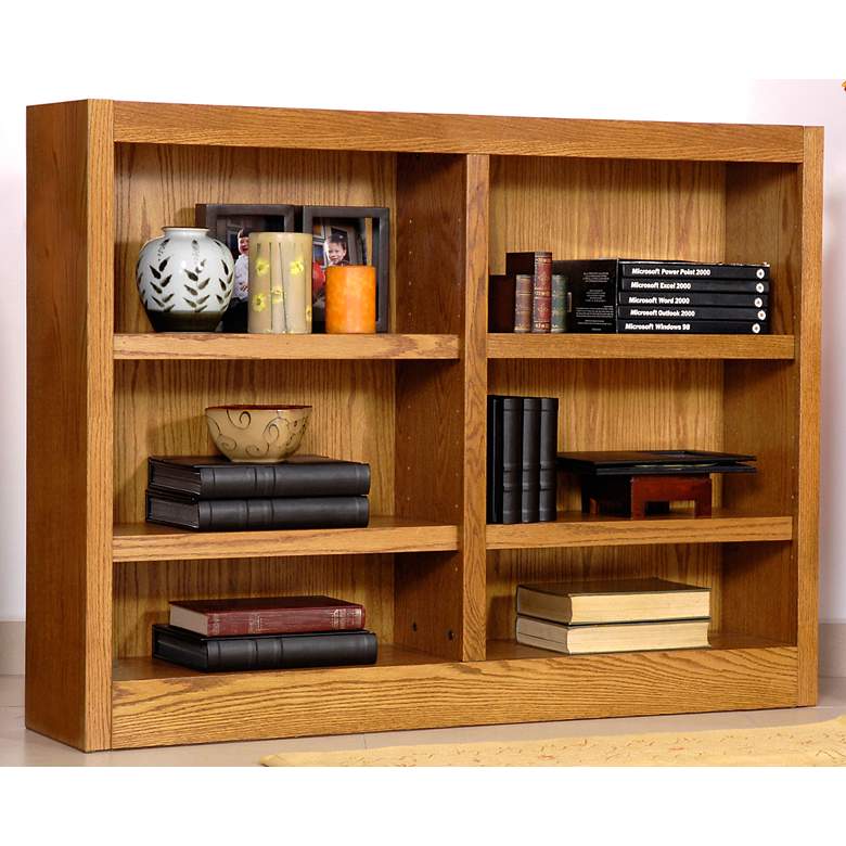 Image 2 Grundy 48 inch Wide Dry Oak Double-Wide 6-Shelf Bookcase more views