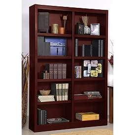 Image2 of Grundy 72" High Cherry Double-Wide 10-Shelf Bookcase more views