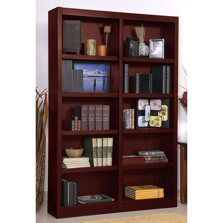 Image 2 Grundy 72" High Cherry Double-Wide 10-Shelf Bookcase more views