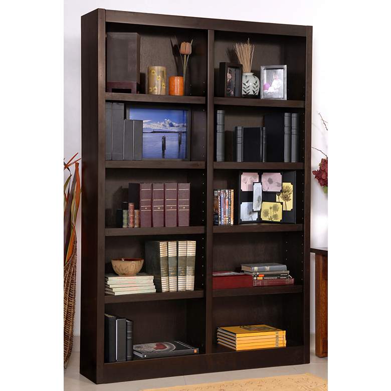 Image 2 Grundy 72 inch High Espresso Double-Wide 10-Shelf Bookcase more views