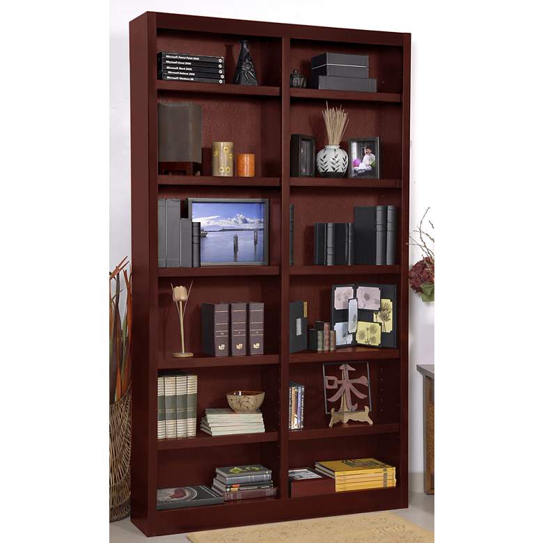 Image 2 Grundy 84 inch High Cherry Double-Wide 12-Shelf Bookcase more views