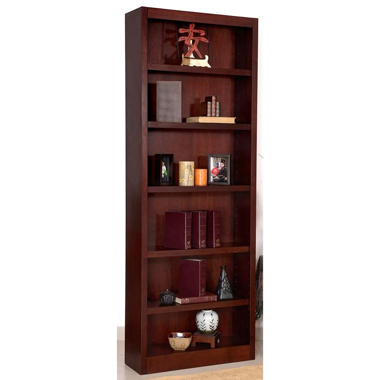 Grundy 84&quot; High Cherry Finish Single-Wide 6-Shelf Bookcase more views