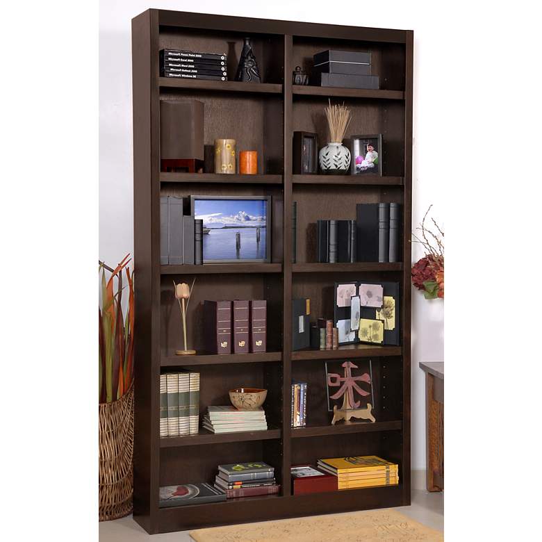Image 2 Grundy 84 inch High Espresso Double-Wide 12-Shelf Bookcase more views