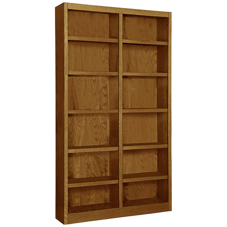 Image 1 Grundy 84 inch High Oak Finish Double-Wide 12-Shelf Bookcase