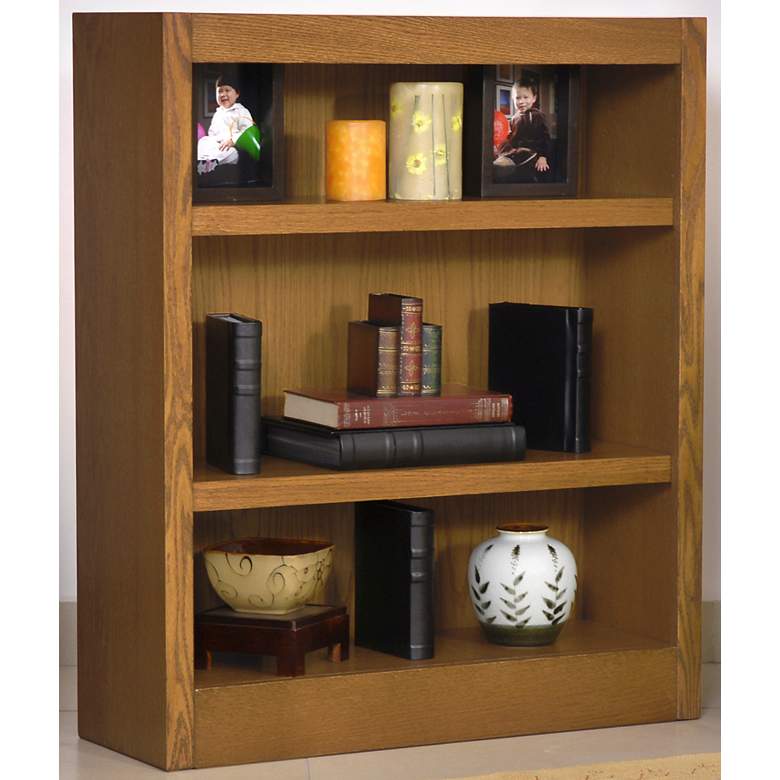 Image 2 Grundy Dry Oak Single-Wide 3-Shelf Bookcase more views